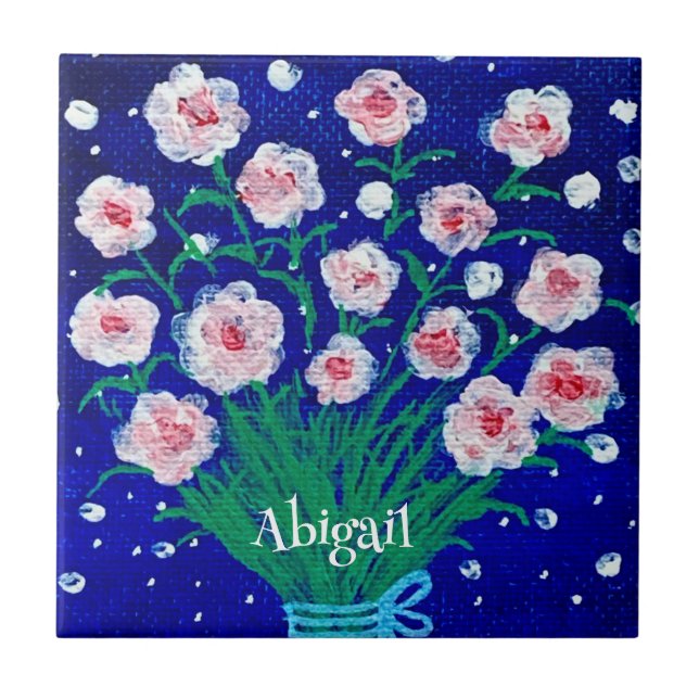 Carreau Pink Roses Floral Customized Ceramic Tile (Devant)