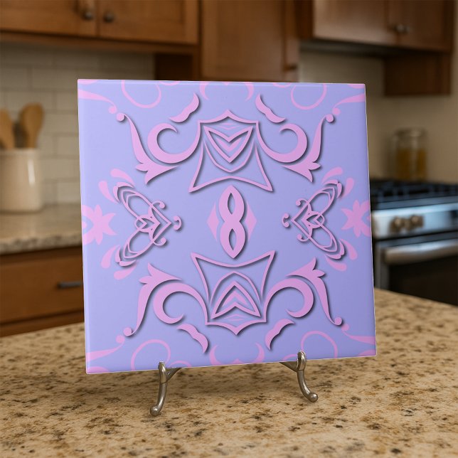 Carreau Pink violet lavande Damask Baroque Ornat Motif (Créateur téléchargé)