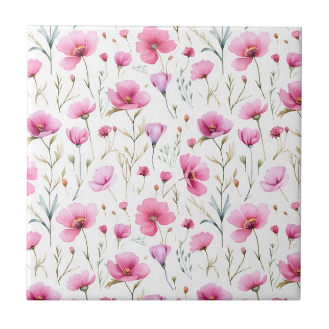 Carreau Pink Watercolor Wildflower  (Devant)