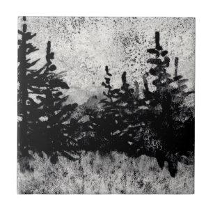 Carreau Pins dans une ligne en noir et blanc aquarelle