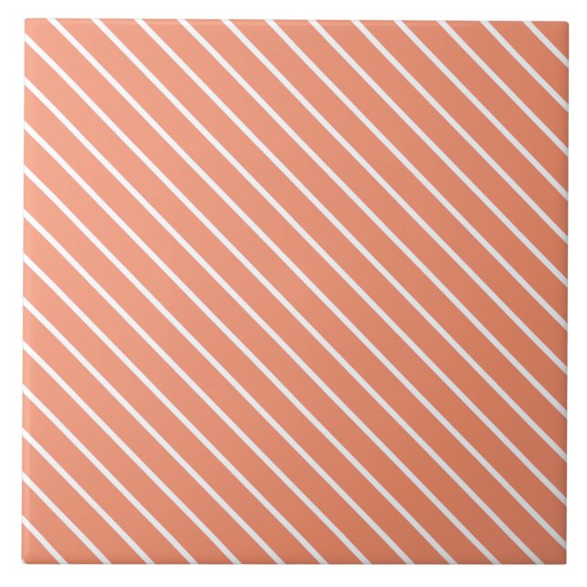 Carreau Pinstripes diagonales - corail orange et blanc (Devant)