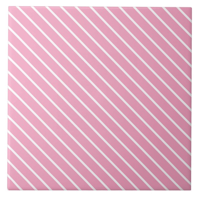 Carreau Pinstripes diagonales - rose coquille et blanc (Devant)