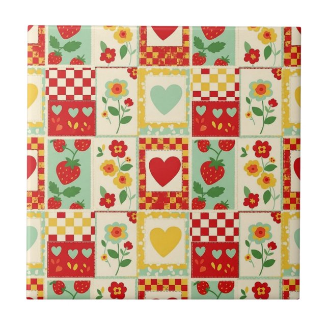 Carreau Pique-nique patchwork fraise (Devant)