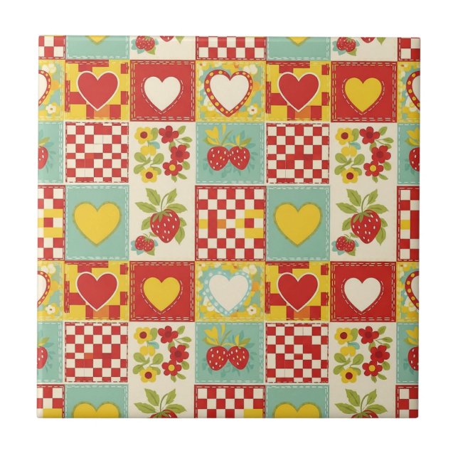 Carreau Pique-nique Patchwork Fraise (2) (Devant)