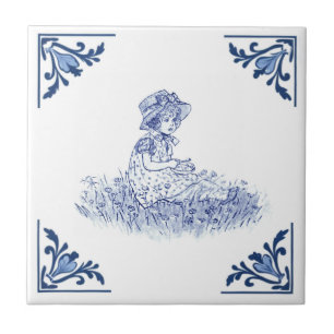 Carreau Pique-nique vintage fille manger Delft Bleu & Blan