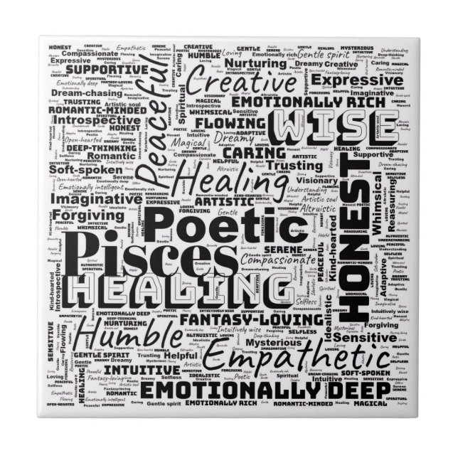 Carreau Pisces Zodiac Word Cloud Inspirational Photo Tile (Devant)