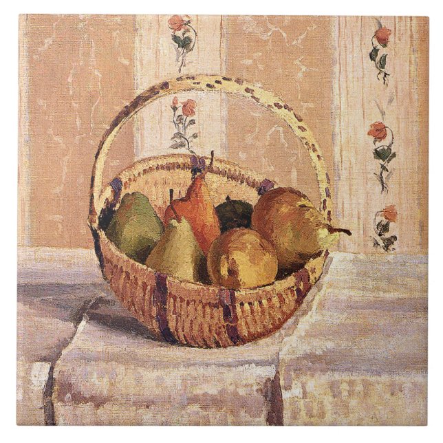 Carreau Pissarro - Pommes et poires dans un panier rond, (Devant)