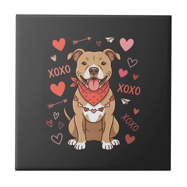 Carreau Pitbull de la Saint-Valentin XOXO Design d'amour (Devant)