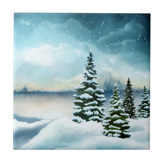 Carreau Pittoresque Winter Wonderland aquarelle peinture (Devant)