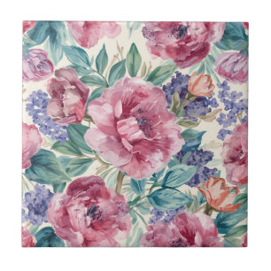 Carreau Pivoine botanique aquarelle floraison lavande flor