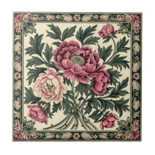 Carreau Pivoine William Morris Rose Vintage et Vert Sauge