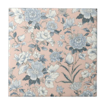 Pivoines bleues Pêche Floral Botanique Vintage