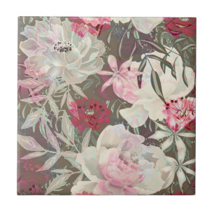 Carreau Pivoines fleurs rose bouquet de jardin 