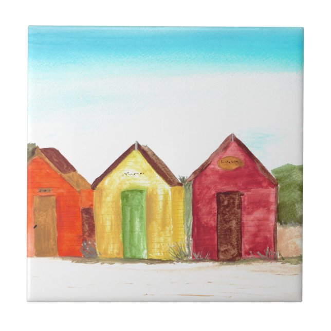Carreau Plage cabanes art imprimer plage (Devant)