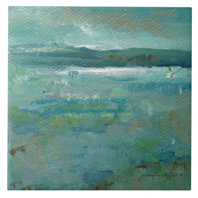 Carreau Plage côtière Abstraite peinture océanique (Devant)