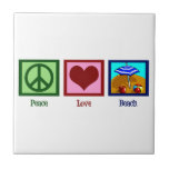 Carreau Plage d'amour de paix<br><div class="desc">Un signe de paix,  coeur,  et une plage mignonne.</div>