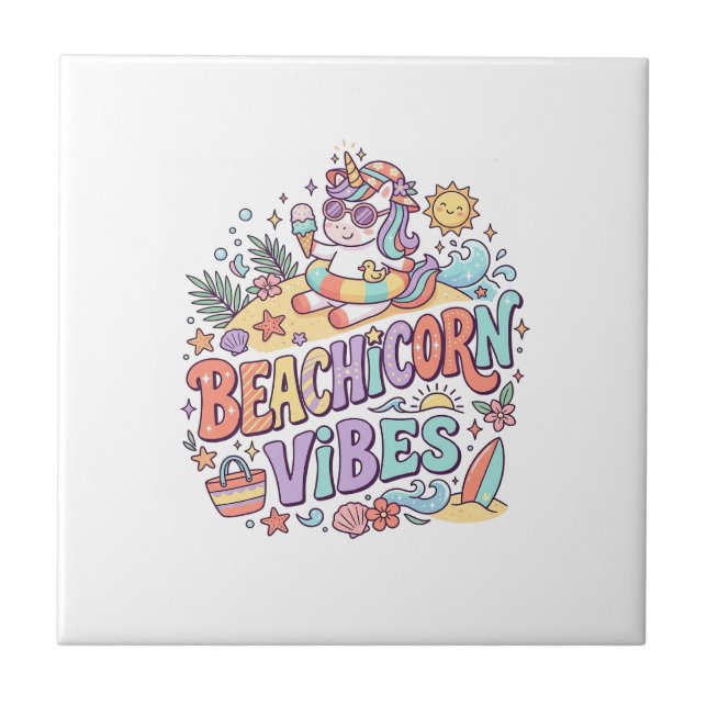 Carreau Plage de Licorne Vibes Fantaisiste Fond Blanc (Devant)
