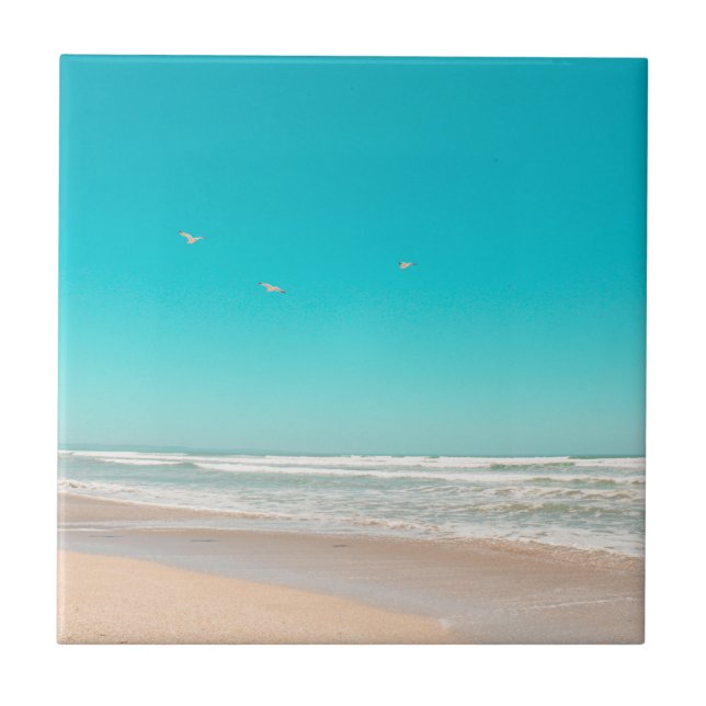 Carreau Plage de sable fin Pastel Ocean Sky Flying Seaguls (Devant)