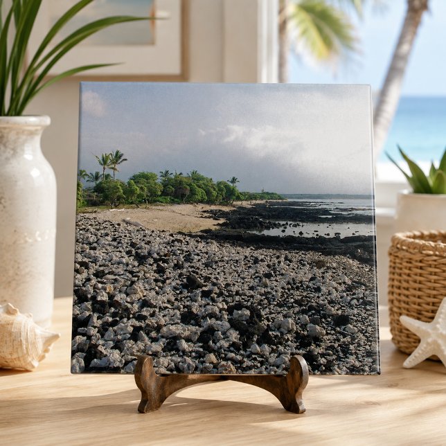 Carreau Plage de sable noir de Punaluʻu Hawaï Big Island (Punaluʻu Black Sand Beach Hawaii Big Island Tile)