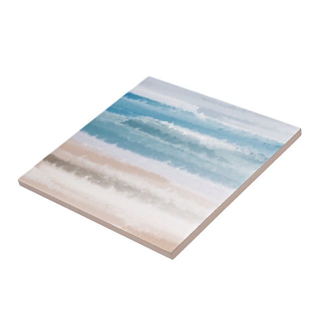 Carreau Plage de sable Vagues océaniques Aquarelle abstrai (Côté)