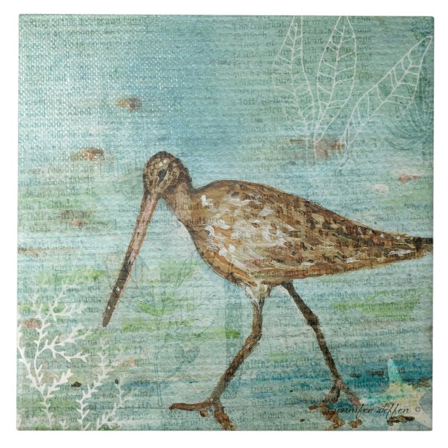 Carreau Plage de Snipe Shorebird Décor Côtier (Devant)