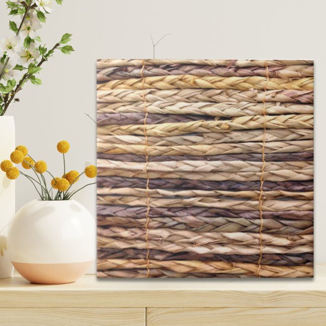 Carreau plage de style île tropicale rustique tissé en osi (tropical island style beach rustic woven wicker ceramic tile)