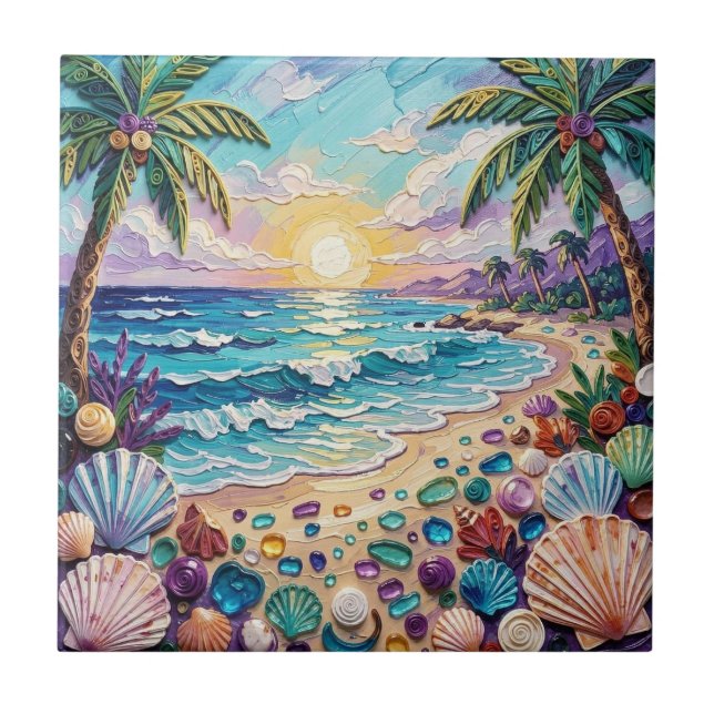 Carreau Plage d'Impasto et Verre de Mer Coucher de Soleil  (Devant)