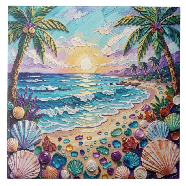 Carreau Plage d'Impasto et Verre de Mer Coucher de Soleil  (Devant)