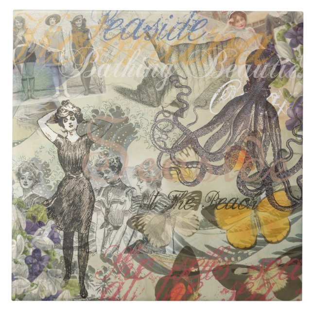 Carreau Plage du poulpe Antique Steampunk côtier (Devant)