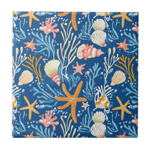 Carreau Plage Rétro Coquillages Orange Rose Jaune Bleu