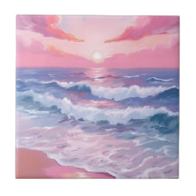 Plage rose peinture artistique du bord de l'océan