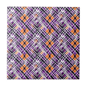 Carreau Plaid Halloween Géométrique - Violet, Orange, Blan