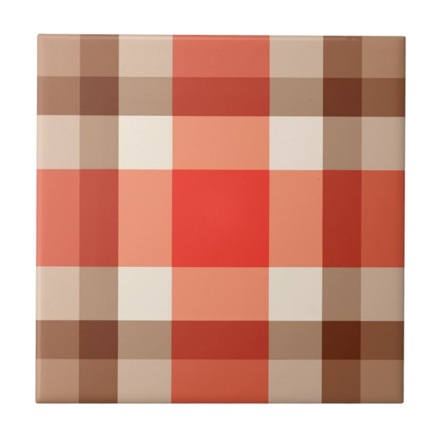 Carreau Plaid Moderne Du Milieu Du Siècle, Coral Orange, B (Devant)