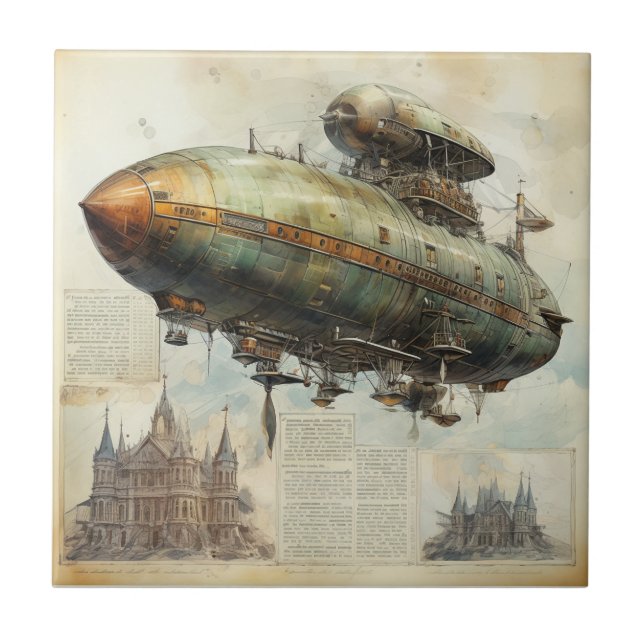 Carreau Plan antique de dirigeable au sépia technique (Devant)