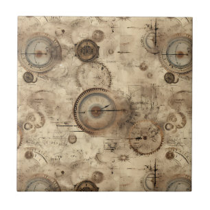 Carreau Plan mécanique rétro Brun sépia