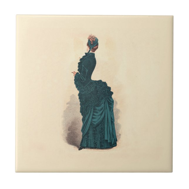 Carreau Planche de mode antique victorienne : Robe à tourn (Devant)
