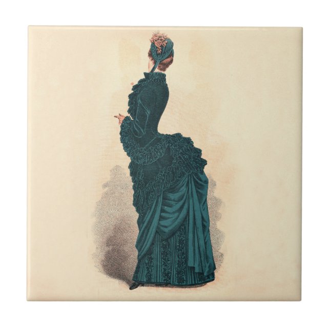 Carreau Planche de mode antique victorienne : Robe à tourn (Devant)