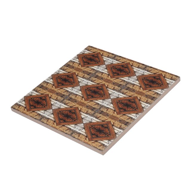Carreau Planches de bois patiné en motif diamant multimédi (Côté)