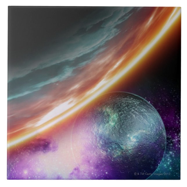 Carreau Planète et sa lune. Illustration d'ordinateur d' (Devant)