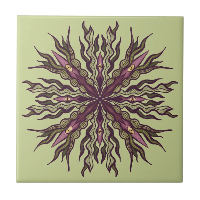 Carreau Plante à œil psychédélique - Mandala botanique sur (Devant)