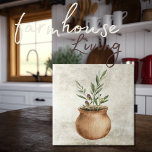 Carreau Plante d'olive dans Planteur Rustique Aquarelles<br><div class="desc">Olives aquarelles & branches design dans un pot de planter rustique sur un faux arrière - plan. Mélangez et faites correspondre d'autres tuiles pour créer votre look parfait. 100% de satisfaction client avec "Zazzle" tous les jours.</div>