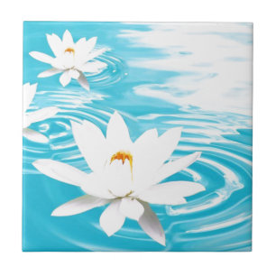 Carreau Plantes blancs Lotus flottant sur l'eau turquoise 
