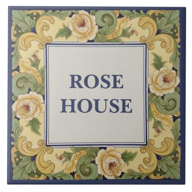 Carreau Plaque de nom de maison personnalisée Roses Jaunes (Devant)