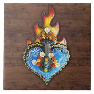 Carreau Plaque murale ornée du cœur sacré en flammes