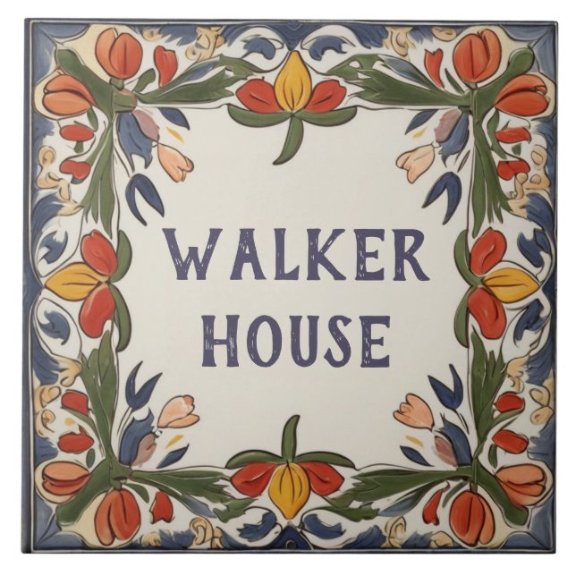 Carreau Plaque signalétique vintage Fleur Personnalisée No (Devant)