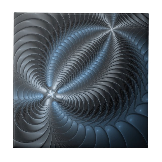 Carreau Plastique bleu gris 3D Fractal Art moderne Abstrai (Devant)