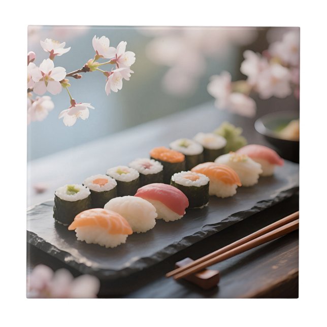 Carreau Plate de Sushi Cerisier en Fleur (Devant)