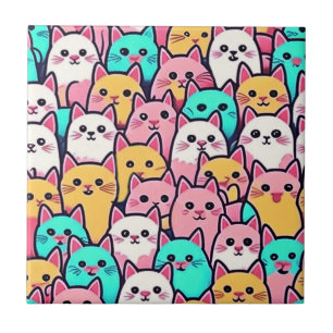 Carreau Playful Minimalist Cats in Multi-Coloured Pastels