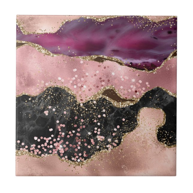 Carreau Plink Black Gold Parties scintillant marbré Agate (Devant)