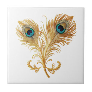 Carreau Plume de paon oiseau sarcelle or luxe